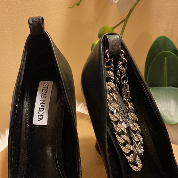 Steve Madden Womens Zippy Bell-Heel Chaine Black Leather 8M - Picture 5 of 7
